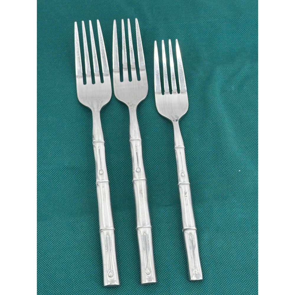 Hampton Silversmiths Bamboo Stainless Flatware 3 Piece Set 2 Dinner 1 Salad Fork